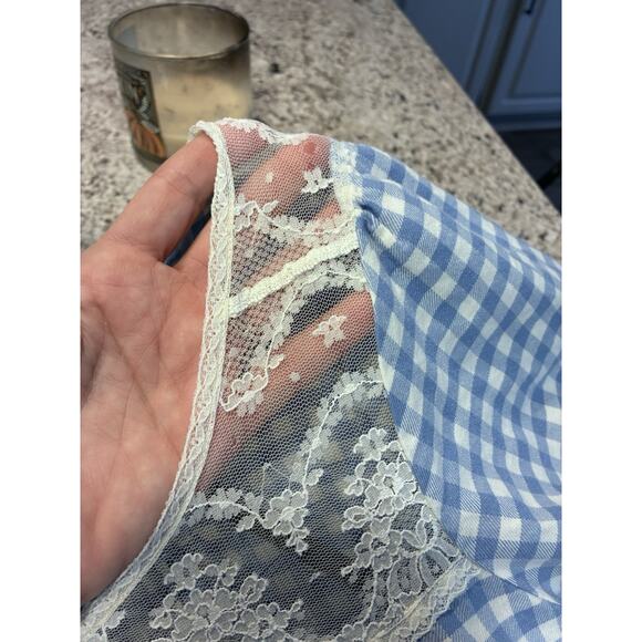 Vtg Victoria Secret Gold Label Blue Gingham Plaid Lace Nightgown Cotton Small** - Picture 10 of 12